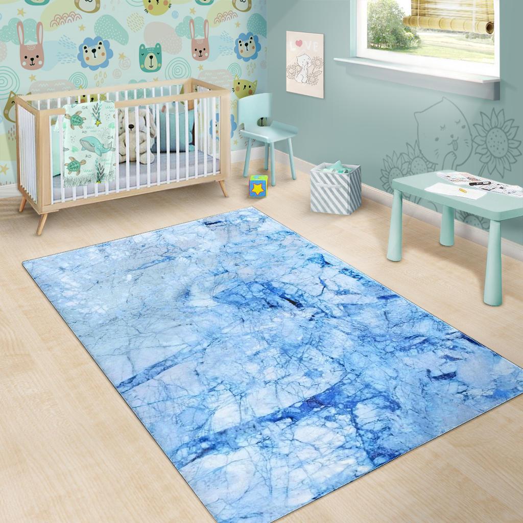 Ice Blue Marble Print Area Rug GearFrost