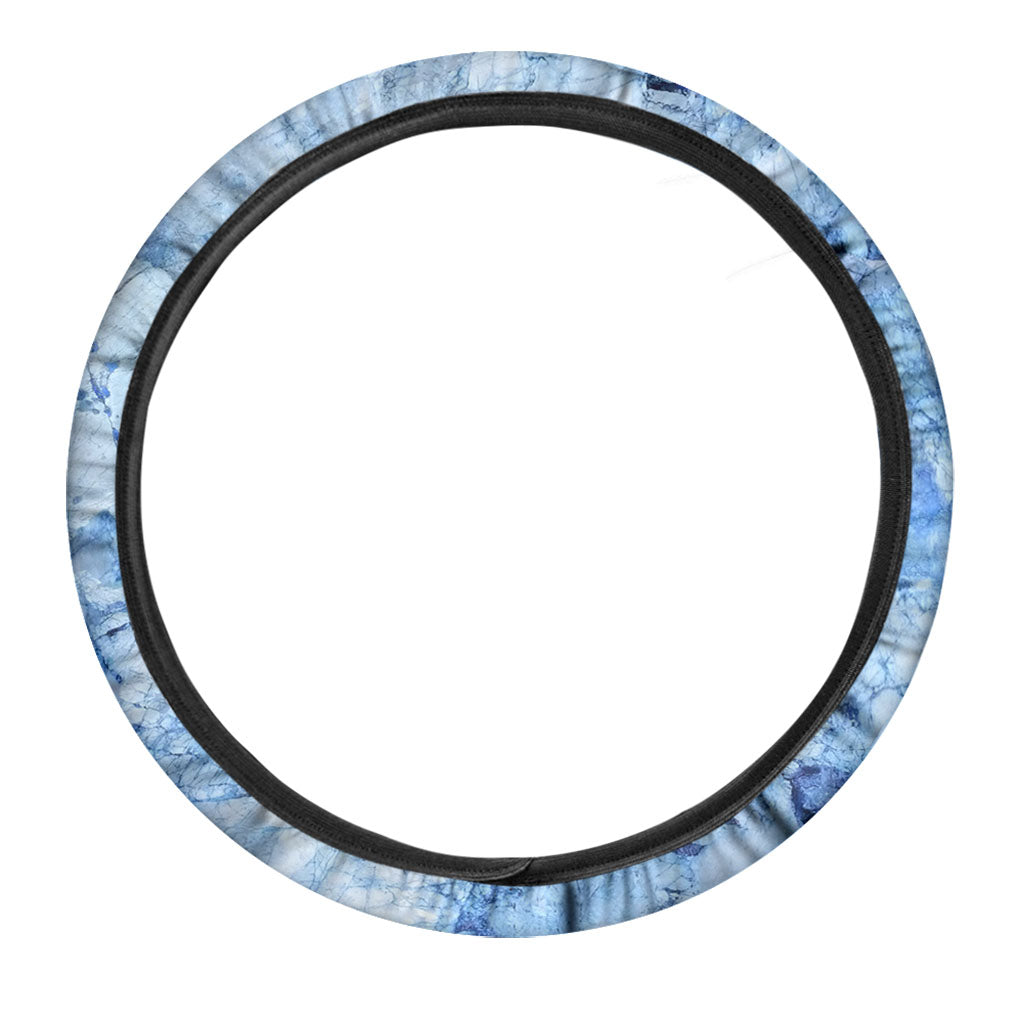 Ice Blue Marble Print Car Steering Wheel Cover
