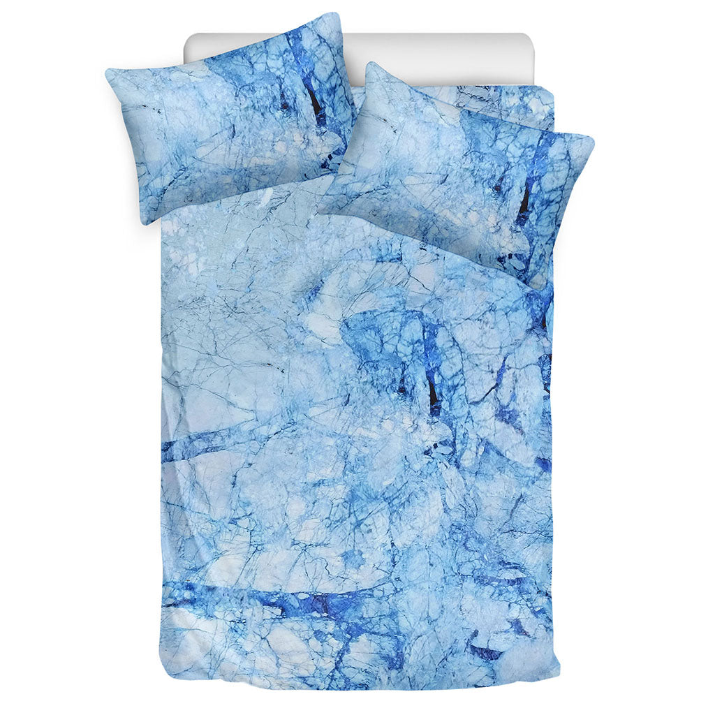 Ice Blue Marble Print Duvet Cover Bedding Set