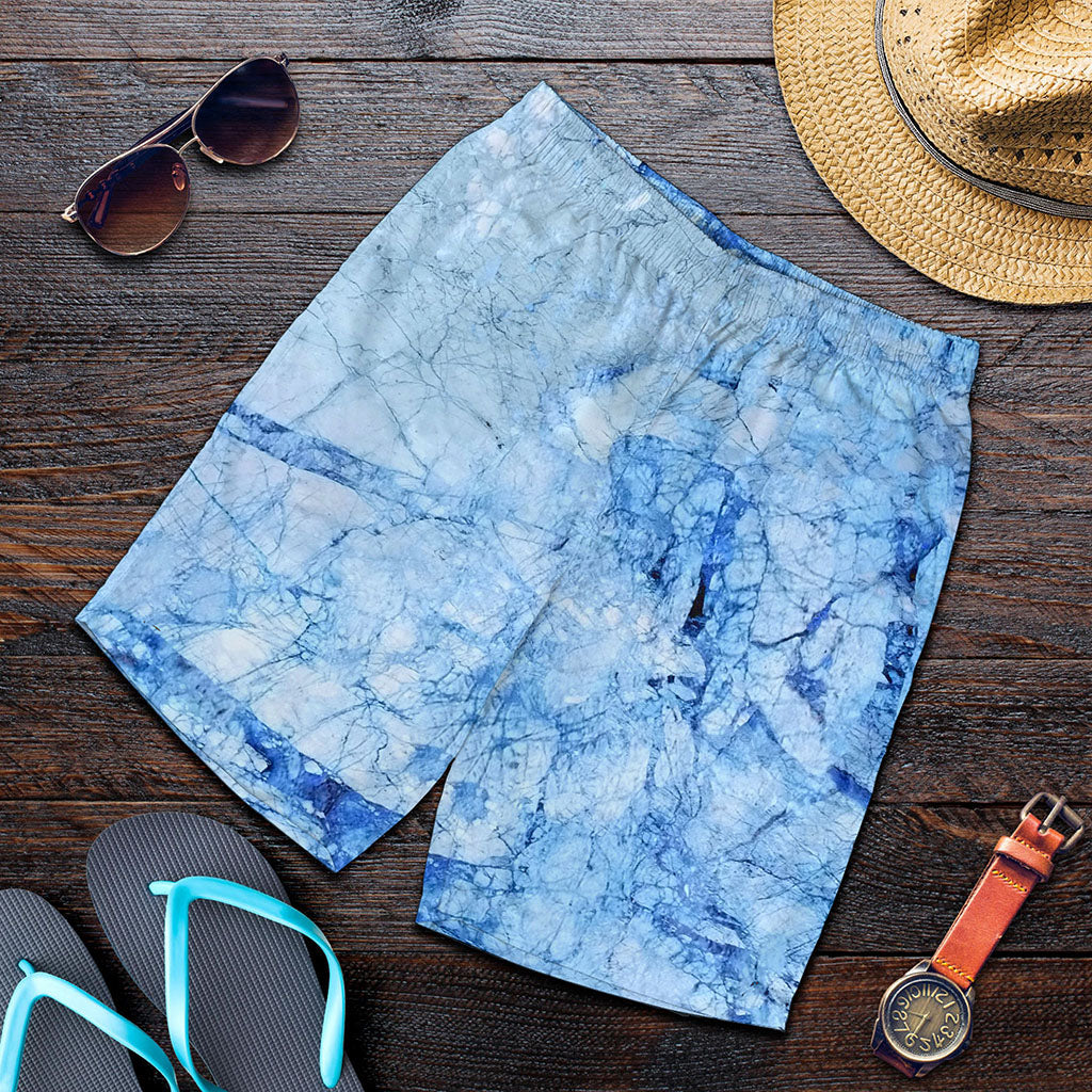 Ice Blue Marble Print Men's Shorts