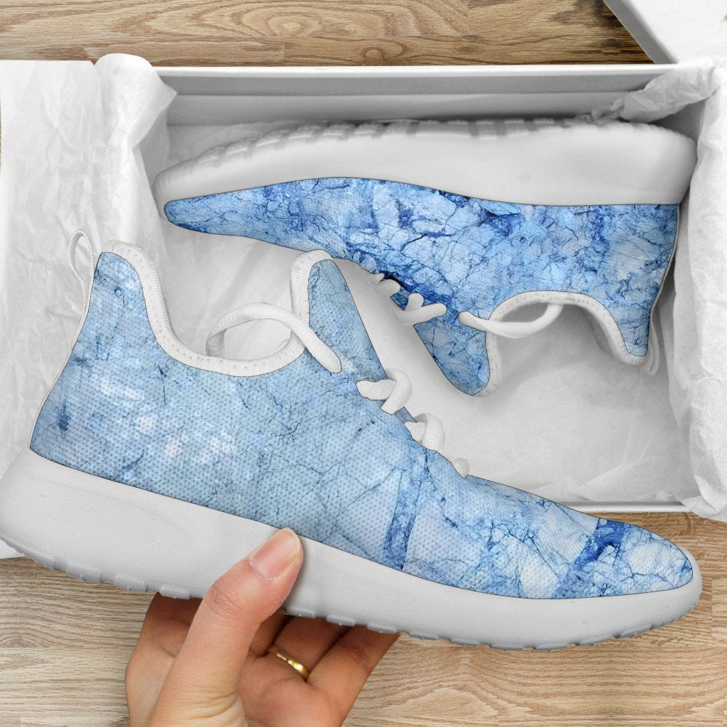 Ice Blue Marble Print Mesh Knit Shoes GearFrost