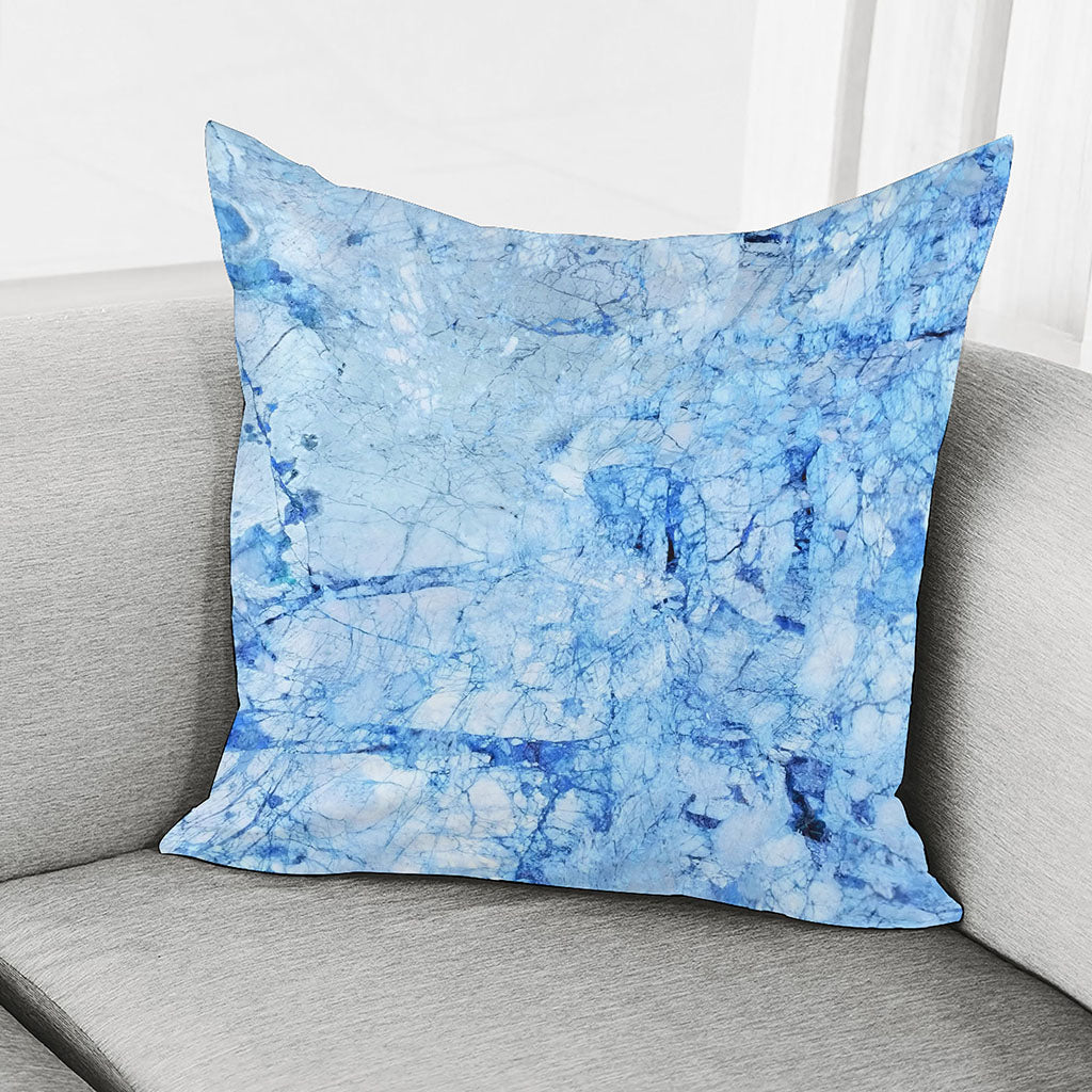 Ice Blue Marble Print Pillow Cover