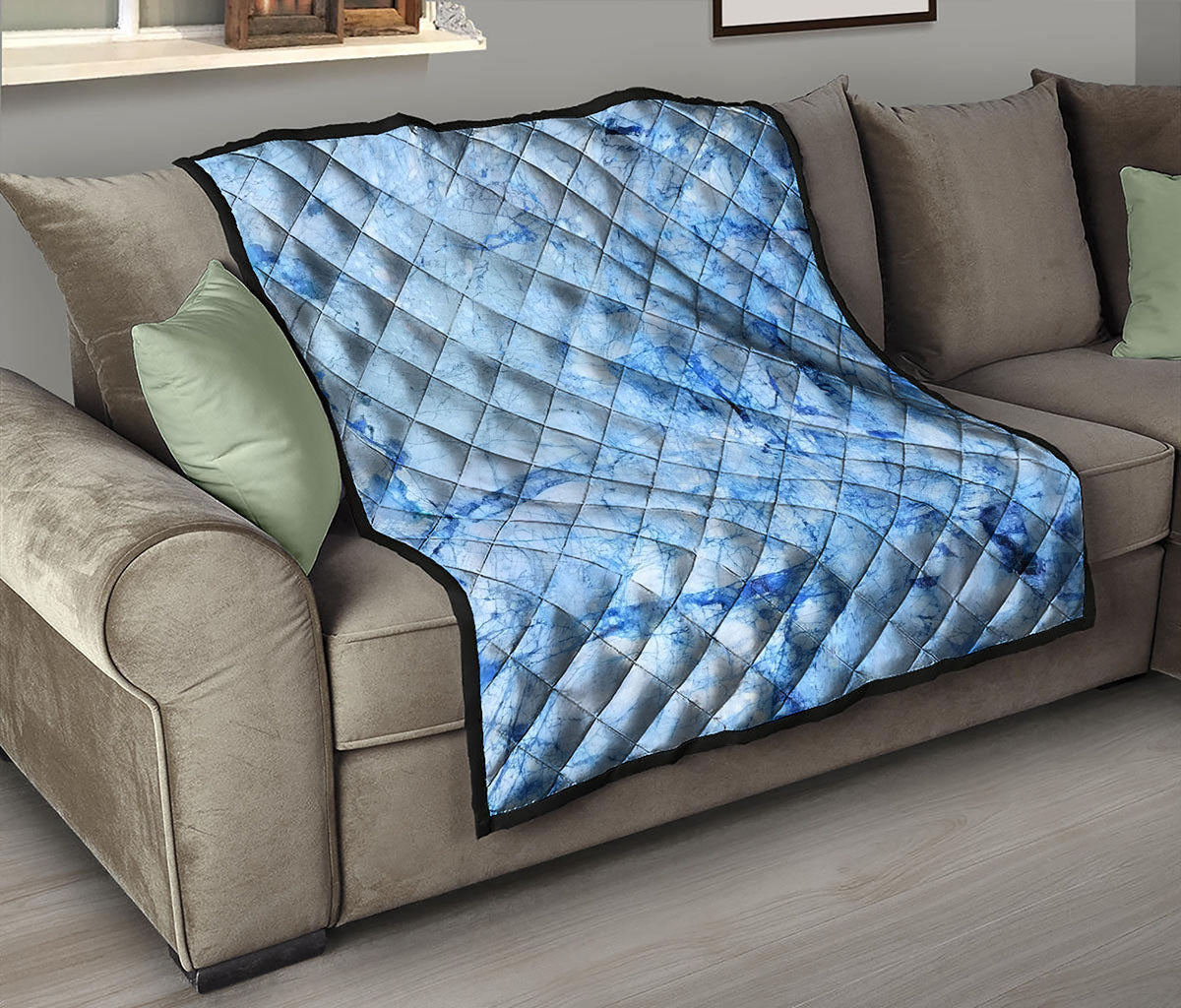 Ice Blue Marble Print Quilt