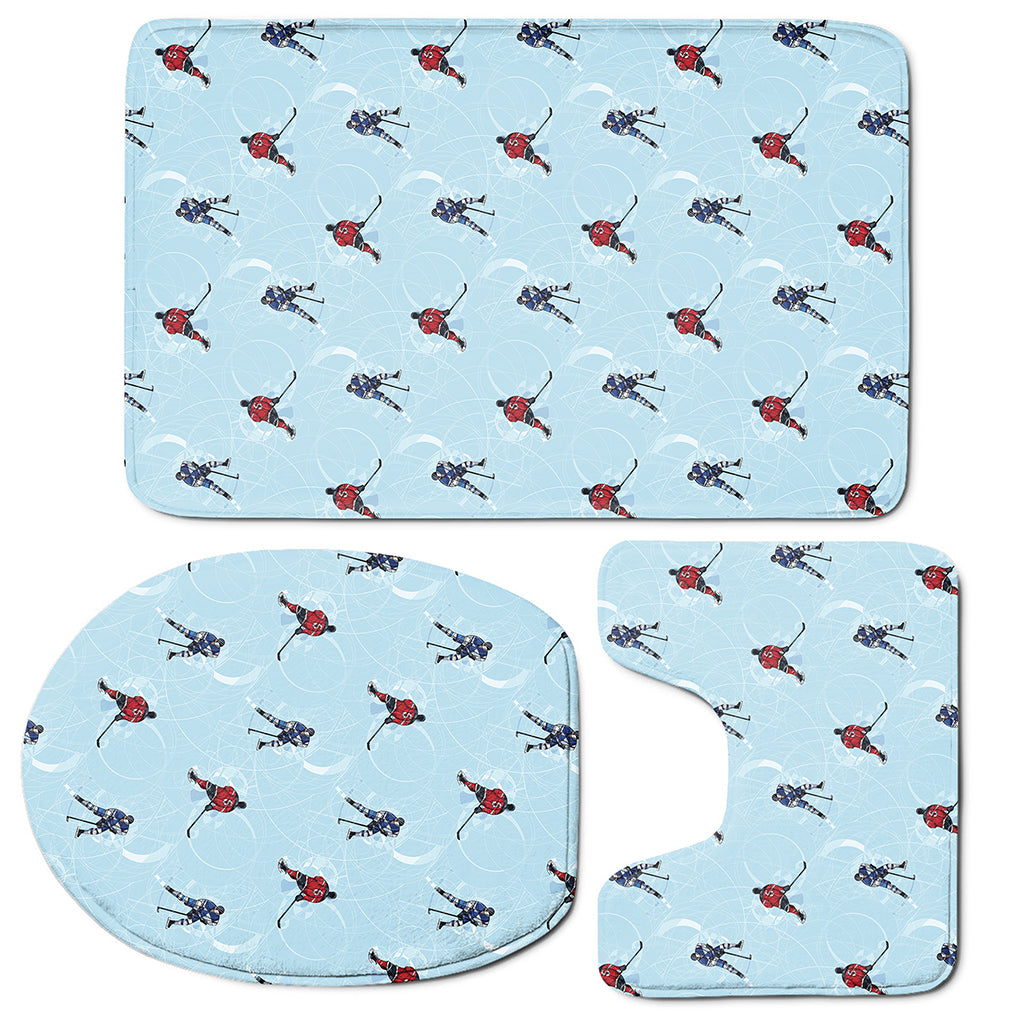 Ice Hockey Players Pattern Print 3 Piece Bath Mat Set