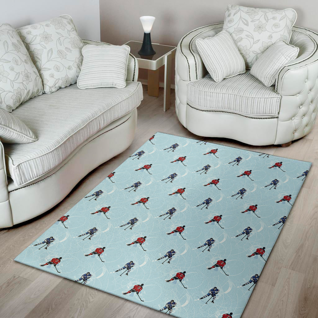 Ice Hockey Players Pattern Print Area Rug