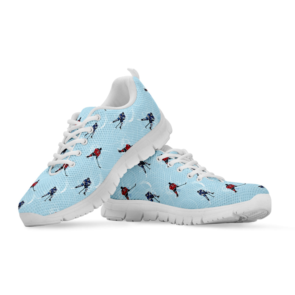 Ice Hockey Players Pattern Print White Sneakers