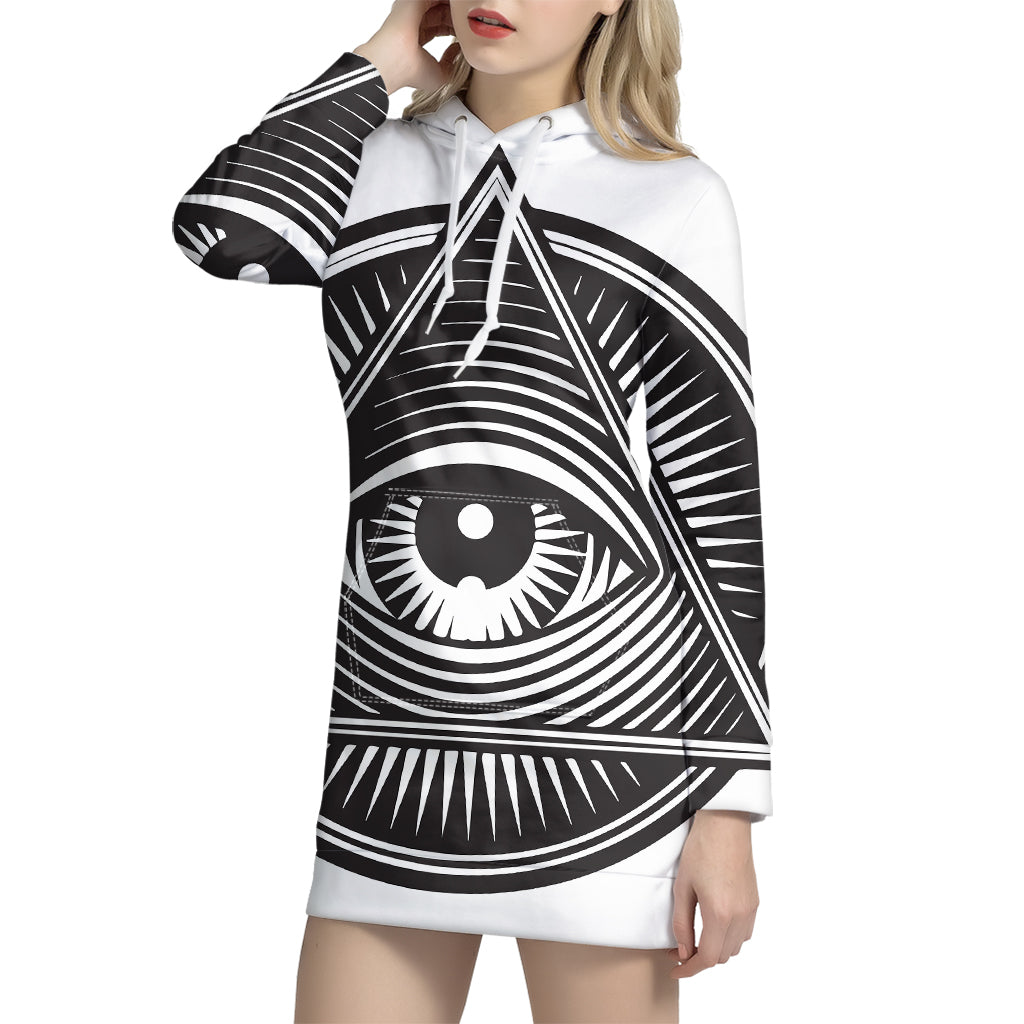 Illuminati Symbol Print Pullover Hoodie Dress