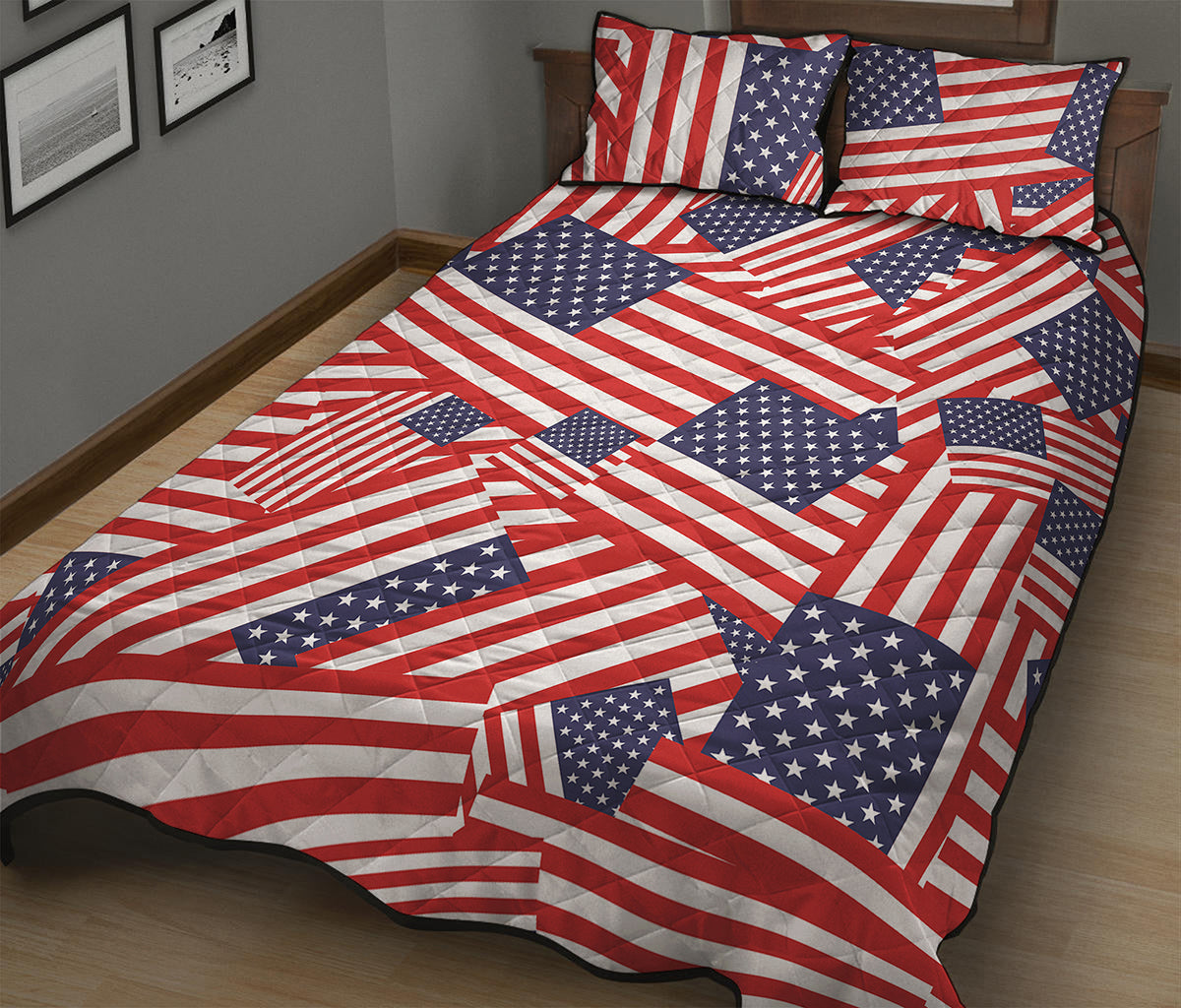 Independence Day USA Flag Pattern Print Quilt Bed Set