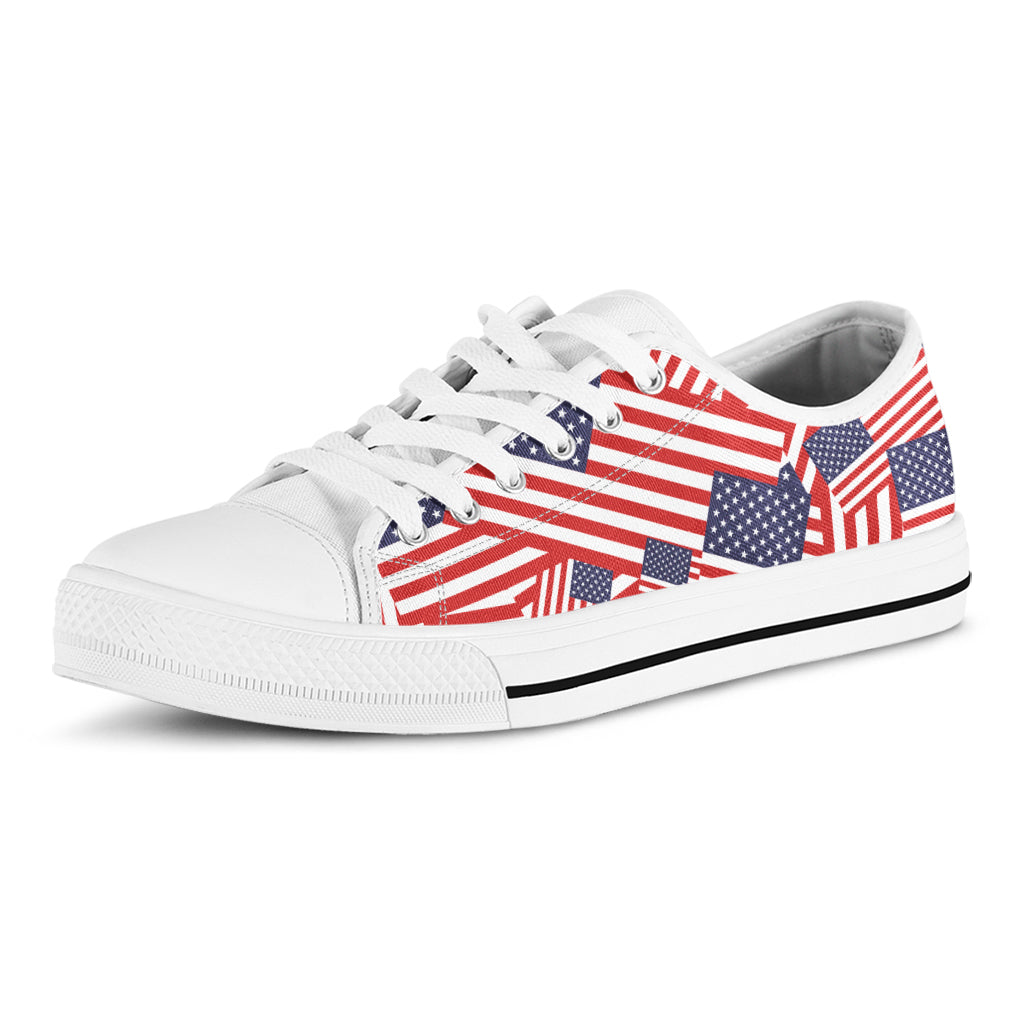Independence Day USA Flag Pattern Print White Low Top Shoes