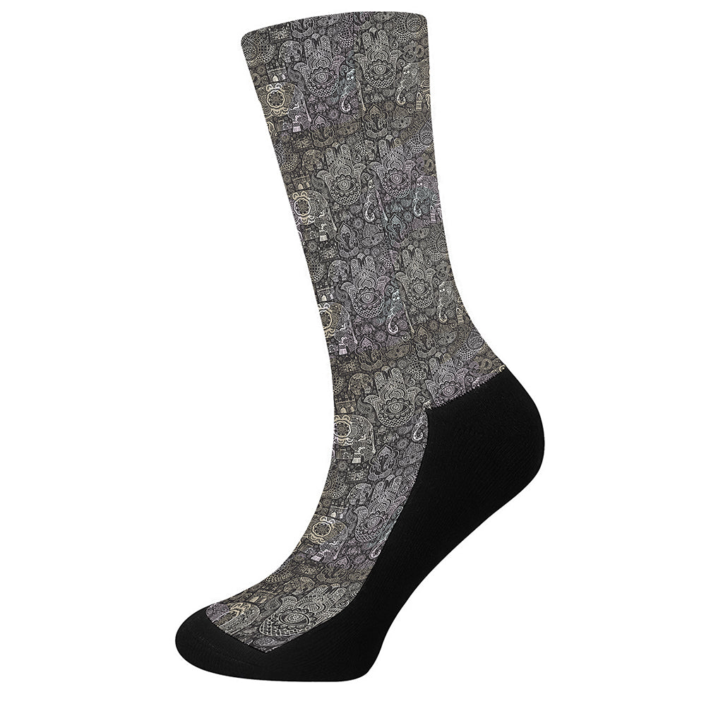 Indian Boho Elephant Pattern Print Crew Socks