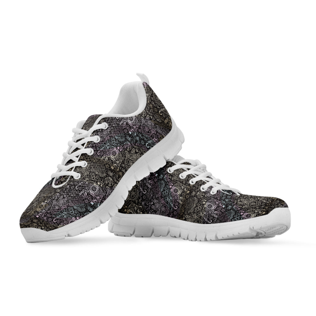 Indian Boho Elephant Pattern Print White Sneakers