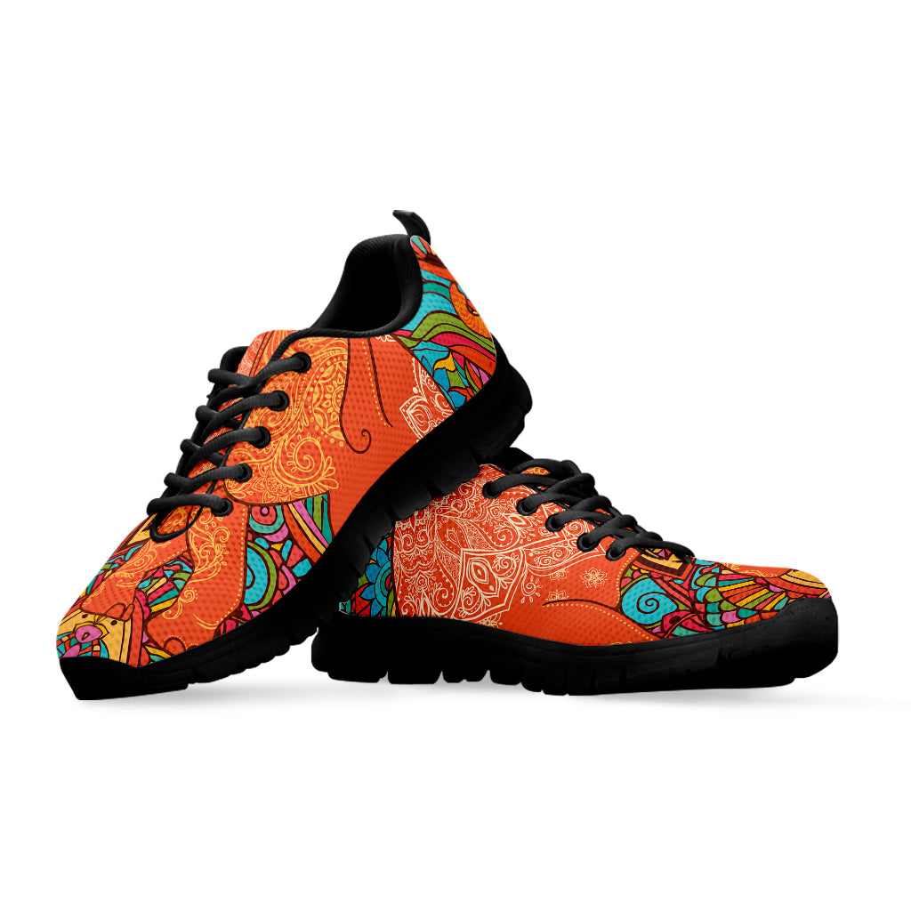 Indian Boho Hippie Elephant Print Black Sneakers