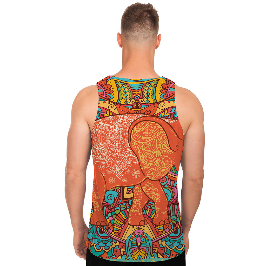 Indian Boho Hippie Elephant Print Men's Tank Top