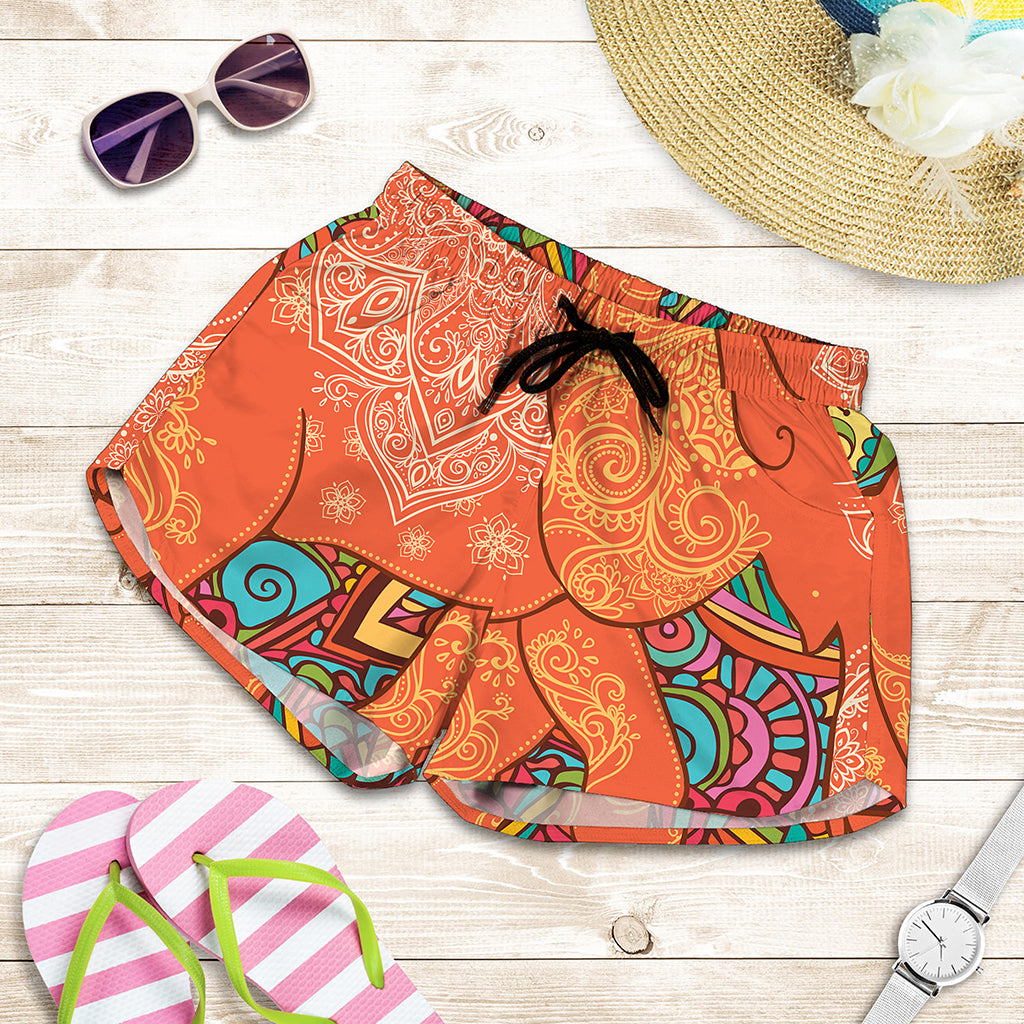 Indian Boho Hippie Elephant Print Women's Shorts