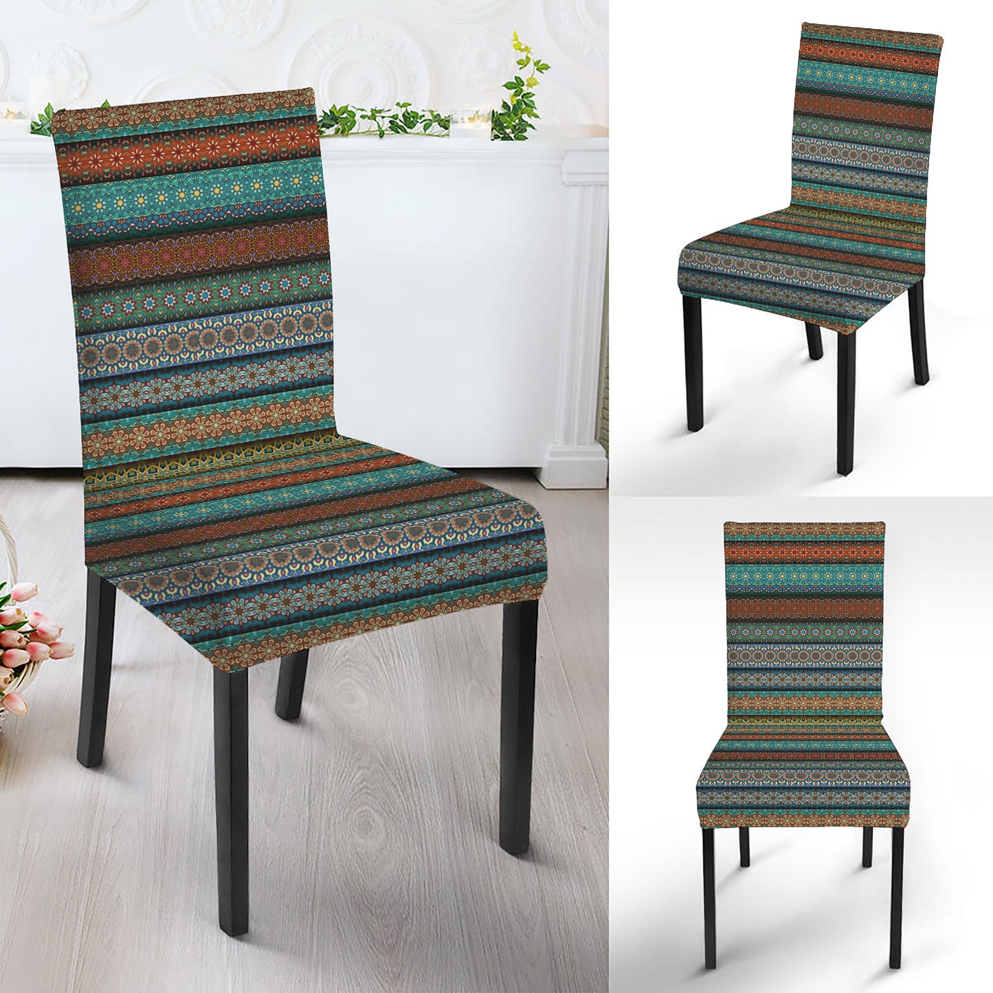 Indian Ethnic Pattern Print Dining Chair Slipcover