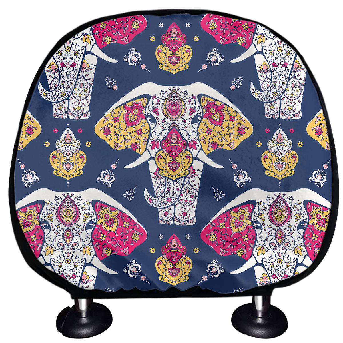 Indian Floral Elephant Pattern Print Car Headrest Covers