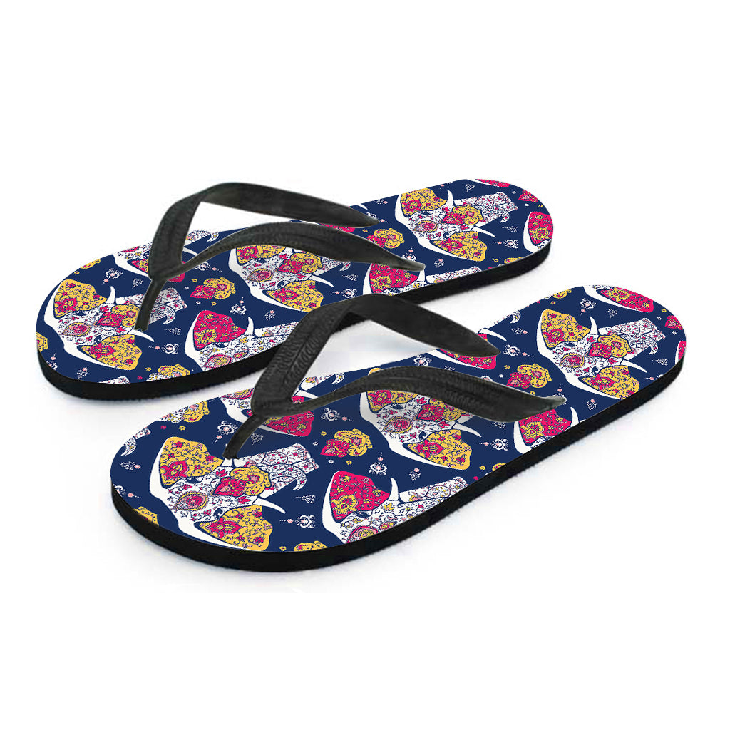 Indian Floral Elephant Pattern Print Flip Flops