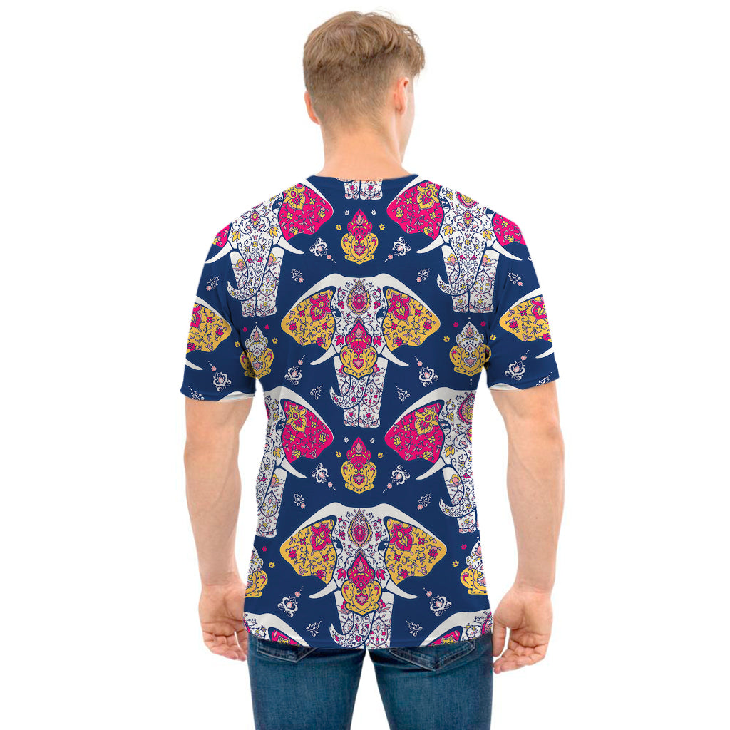Indian Floral Elephant Pattern Print Men's T-Shirt
