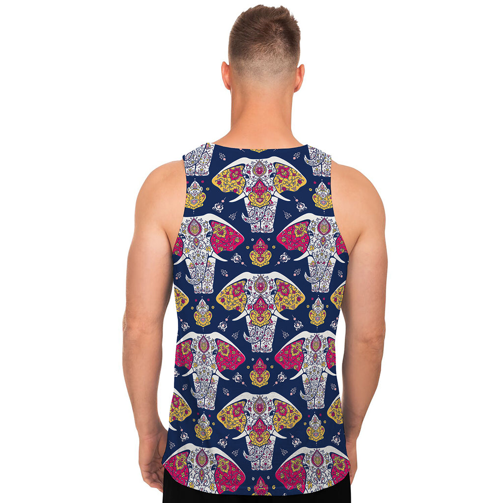 Indian Floral Elephant Pattern Print Men's Tank Top