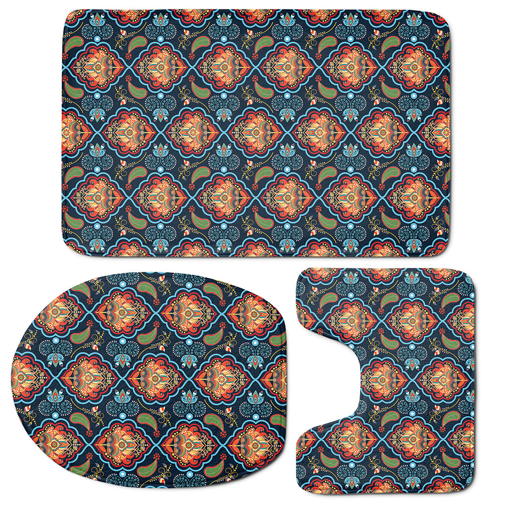 Indian Floral Paisley Pattern Print 3 Piece Bath Mat Set