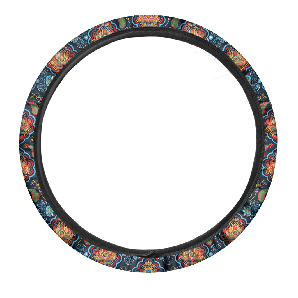 Indian Floral Paisley Pattern Print Car Steering Wheel Cover