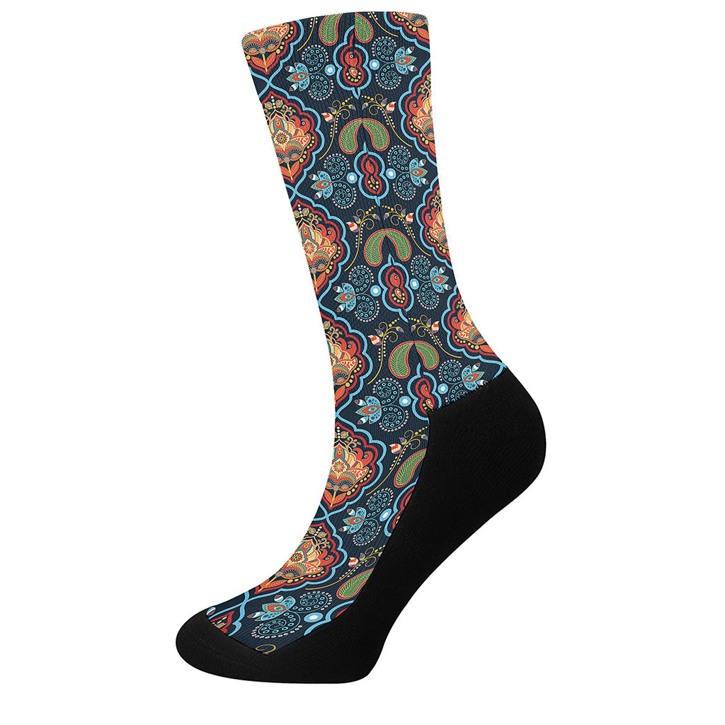 Indian Floral Paisley Pattern Print Crew Socks