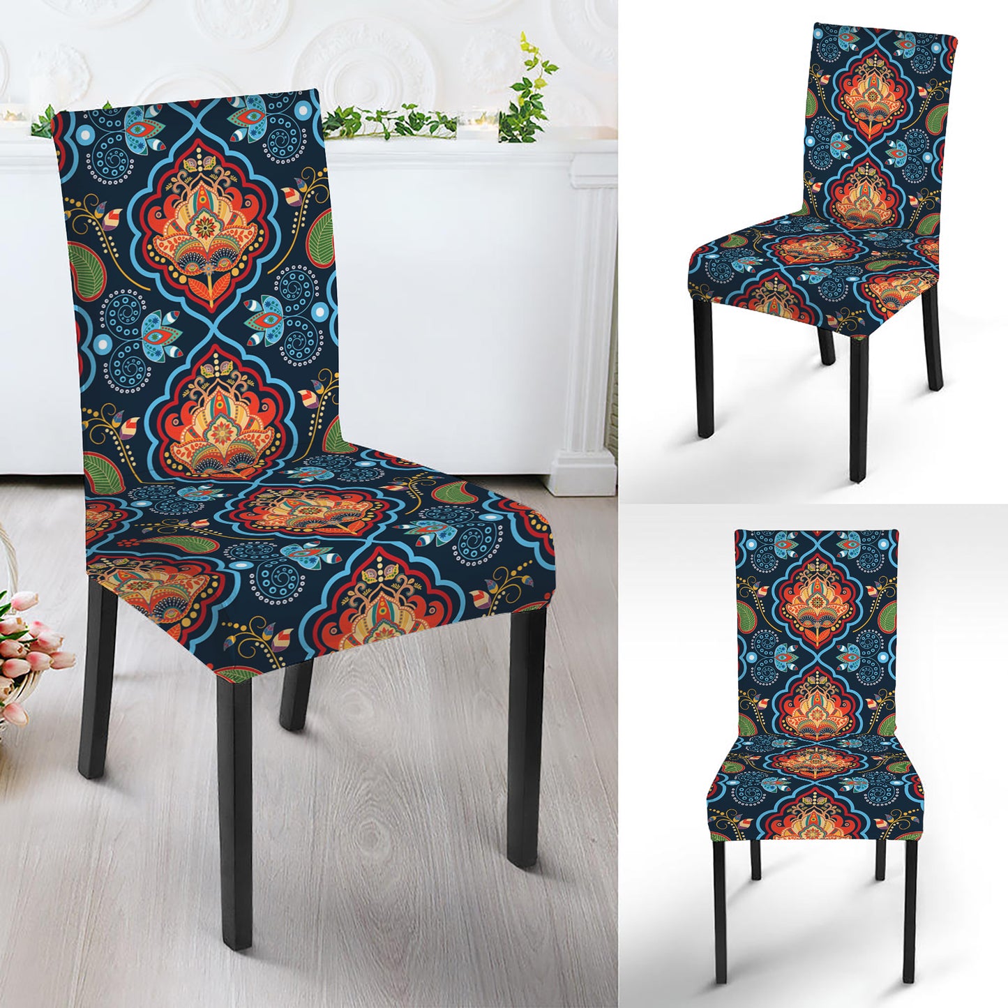 Indian Floral Paisley Pattern Print Dining Chair Slipcover