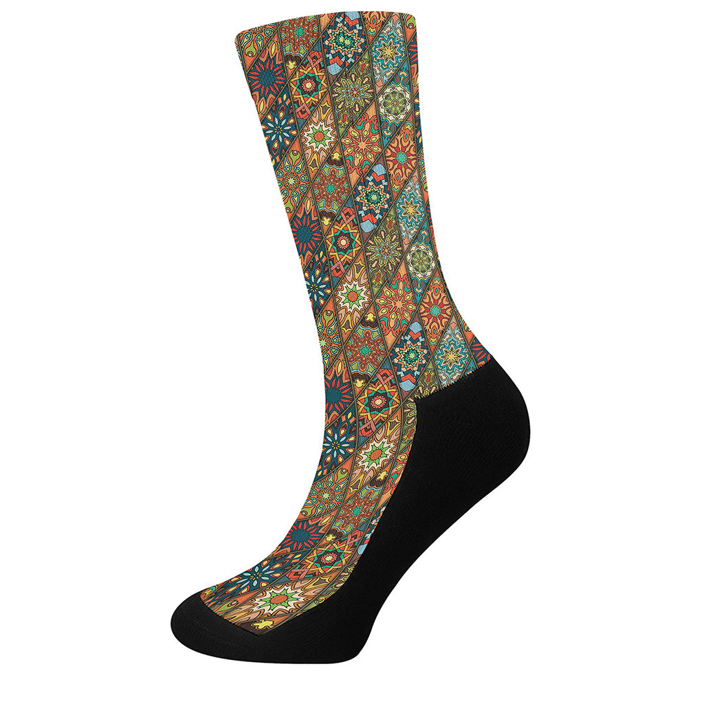 Indian Floral Patchwork Pattern Print Crew Socks