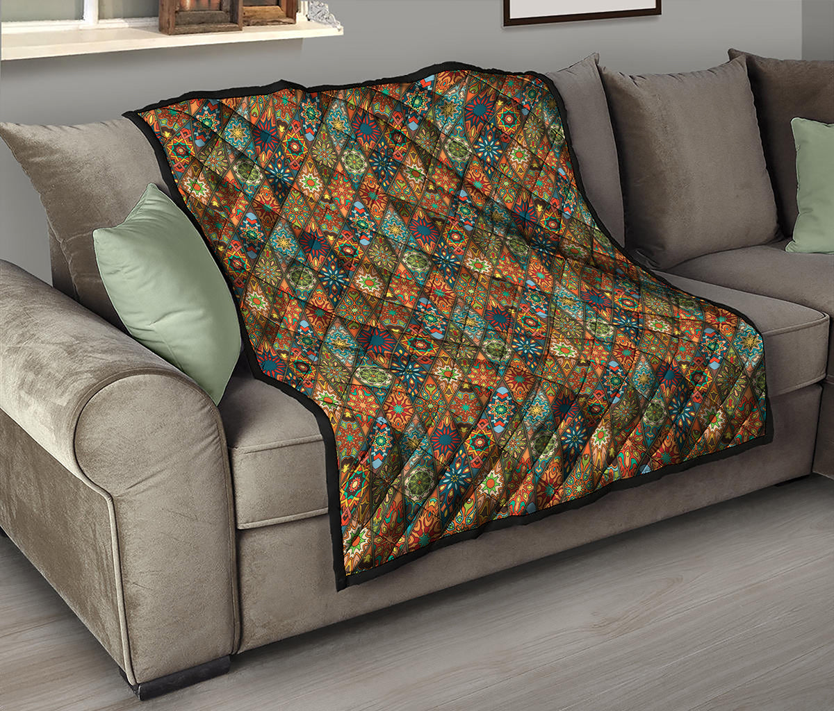 Indian Floral Patchwork Pattern Print Quilt
