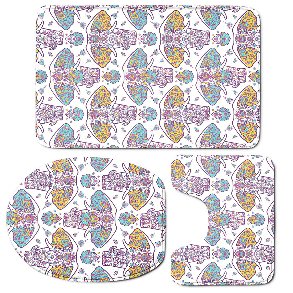 Indian Flower Elephant Pattern Print 3 Piece Bath Mat Set