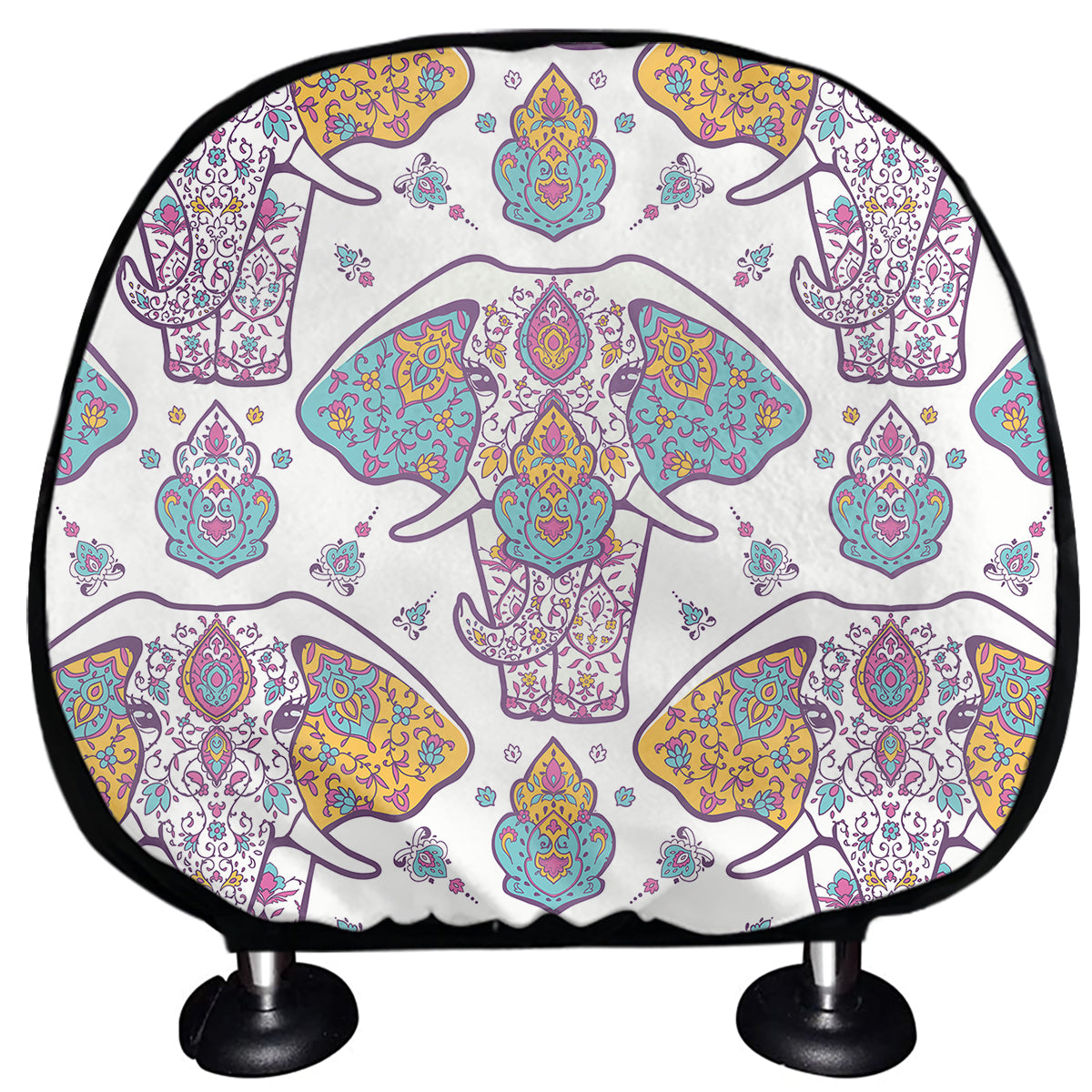 Indian Flower Elephant Pattern Print Car Headrest Covers