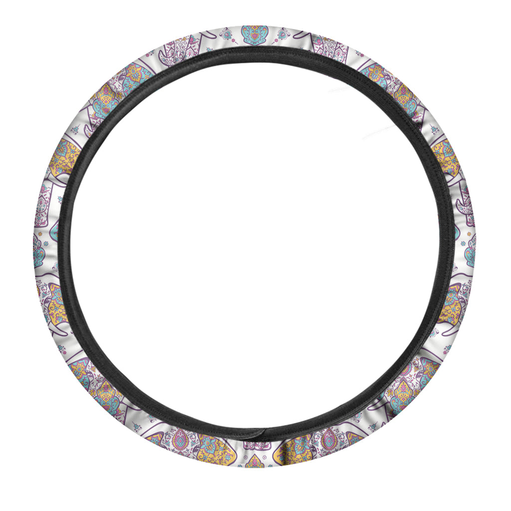 Indian Flower Elephant Pattern Print Car Steering Wheel Cover