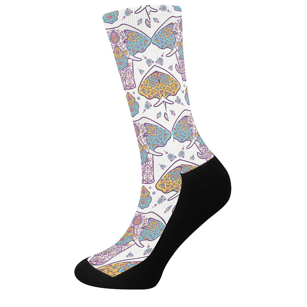 Indian Flower Elephant Pattern Print Crew Socks