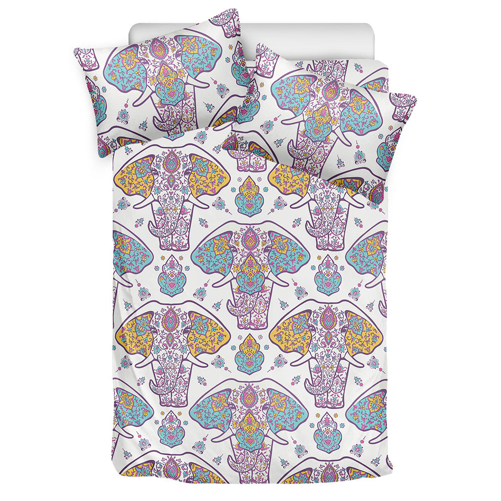 Indian Flower Elephant Pattern Print Duvet Cover Bedding Set