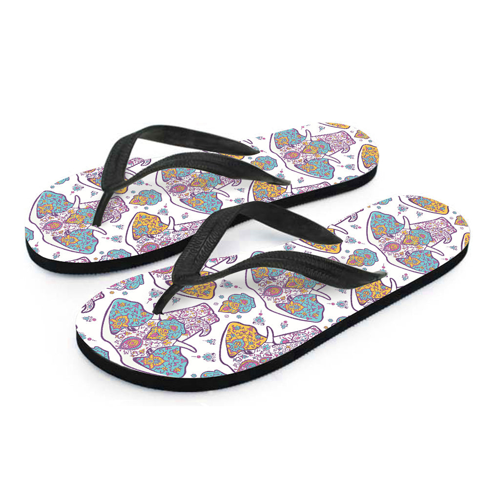 Indian Flower Elephant Pattern Print Flip Flops