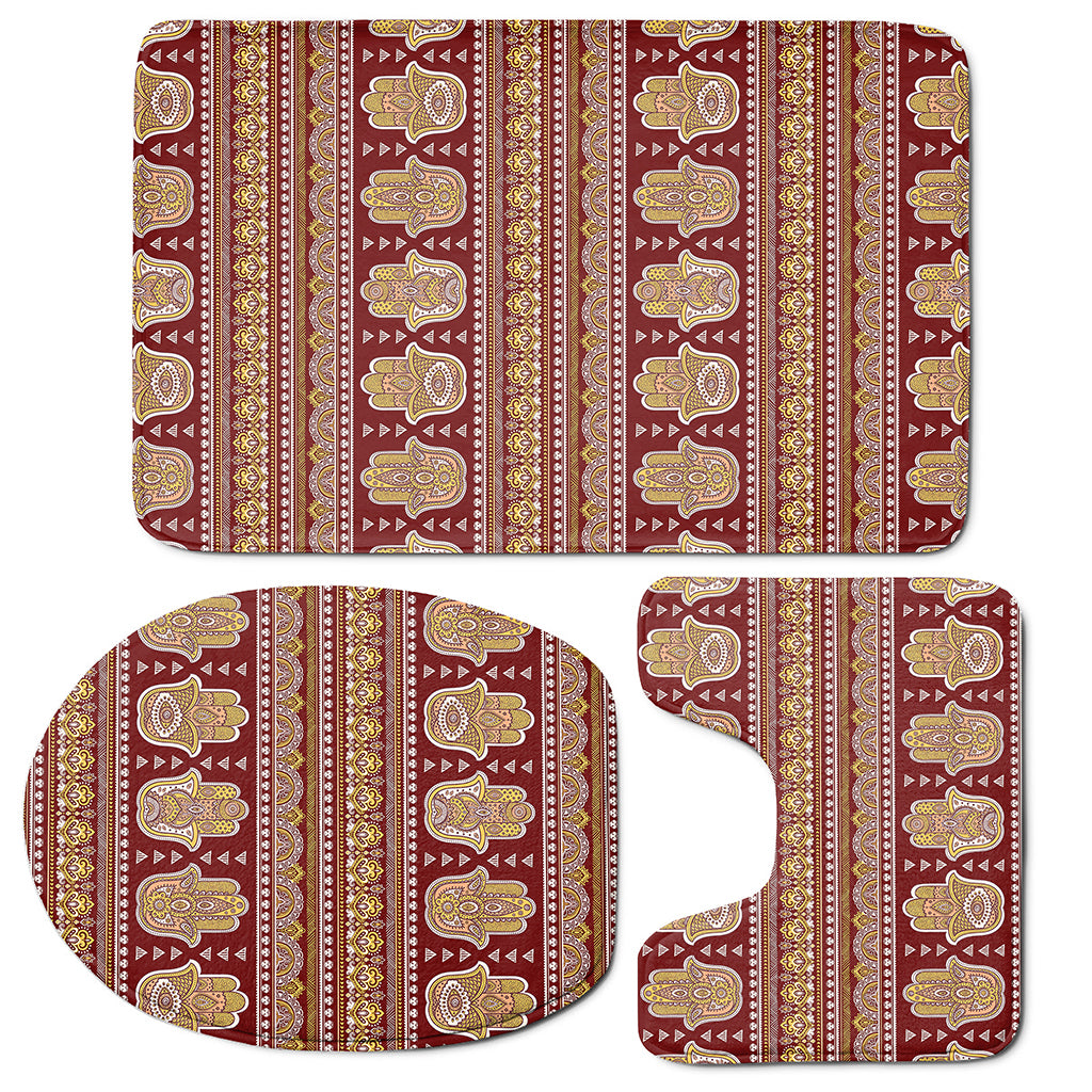 Indian Hamsa Hand Print 3 Piece Bath Mat Set
