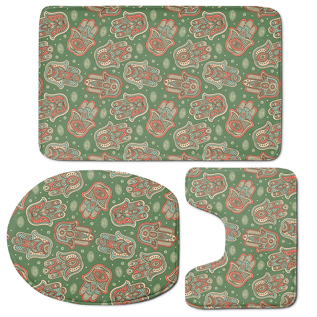 Indian Hamsa Pattern Print 3 Piece Bath Mat Set