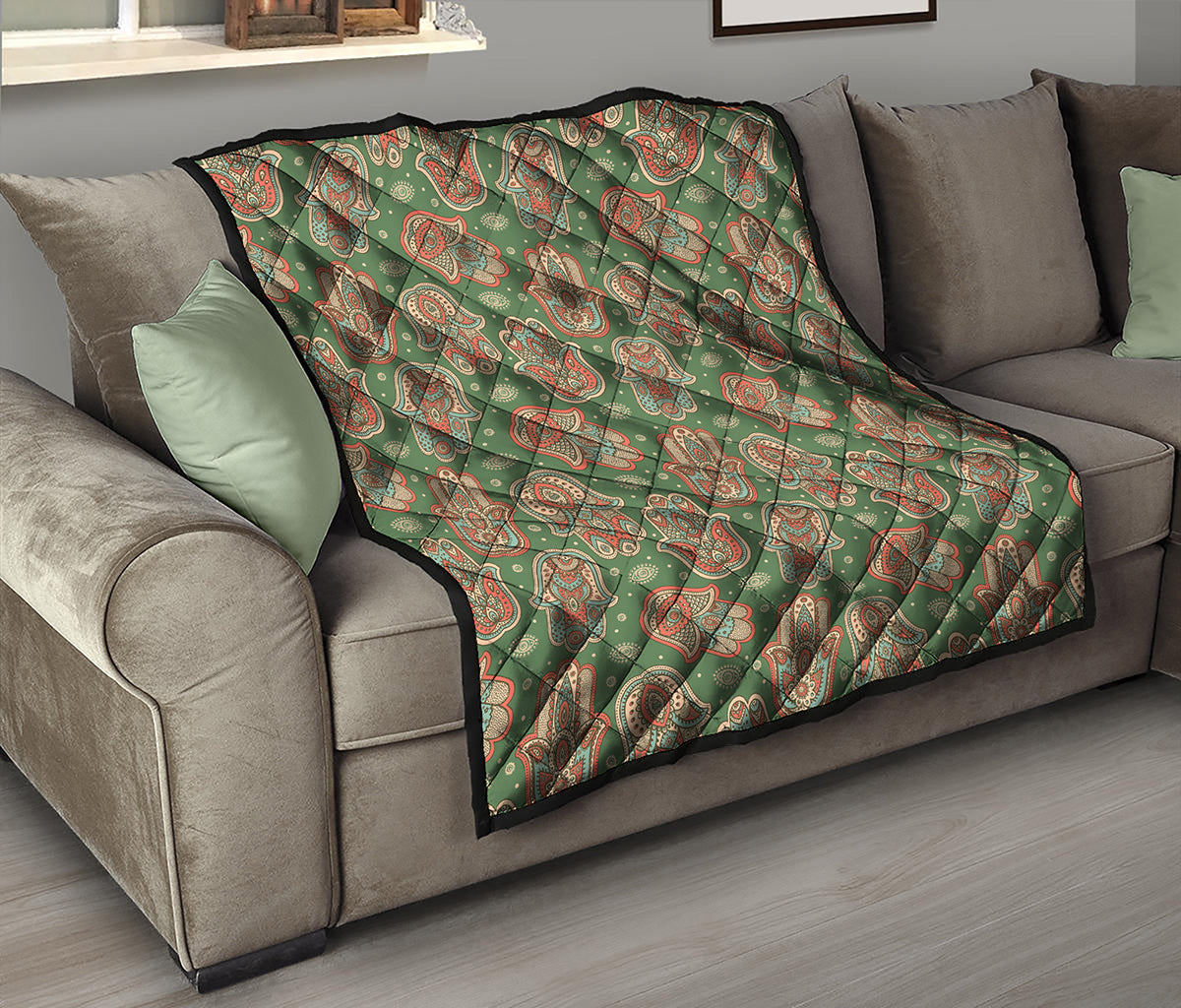 Indian Hamsa Pattern Print Quilt