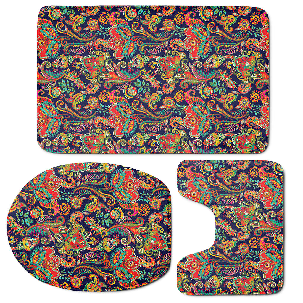 Indian Paisley Pattern Print 3 Piece Bath Mat Set