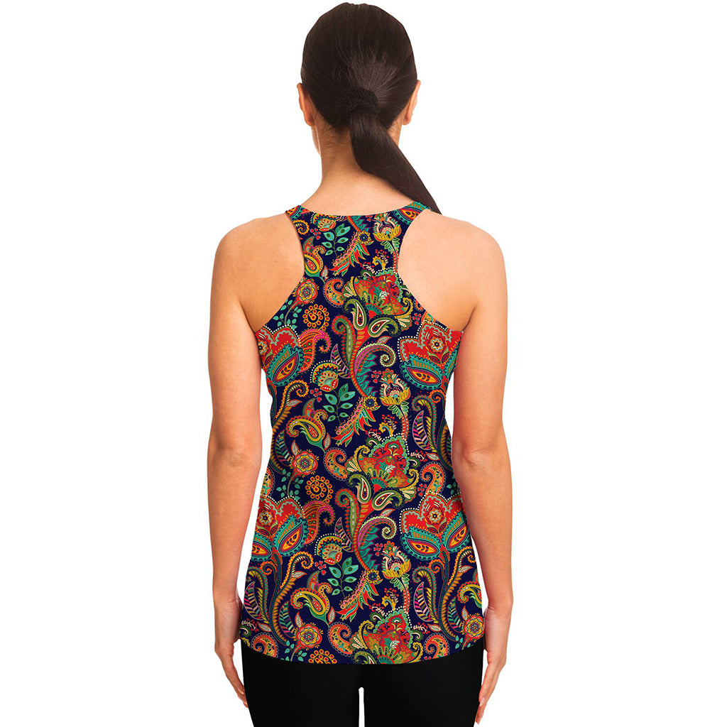 Indian Paisley Pattern Print Women's Racerback Tank Top