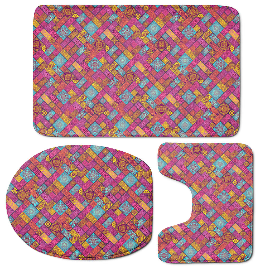 Indian Patchwork Pattern Print 3 Piece Bath Mat Set