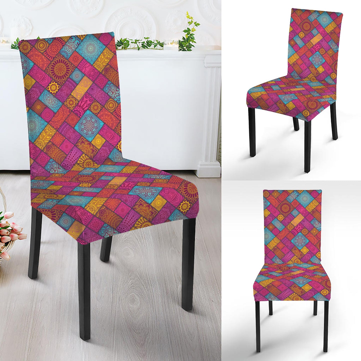 Indian Patchwork Pattern Print Dining Chair Slipcover