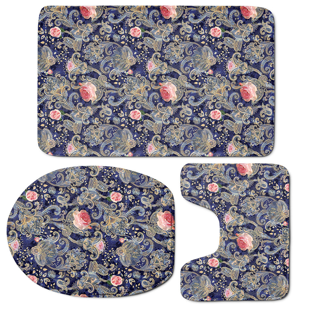 Indian Rose Paisley Pattern Print 3 Piece Bath Mat Set