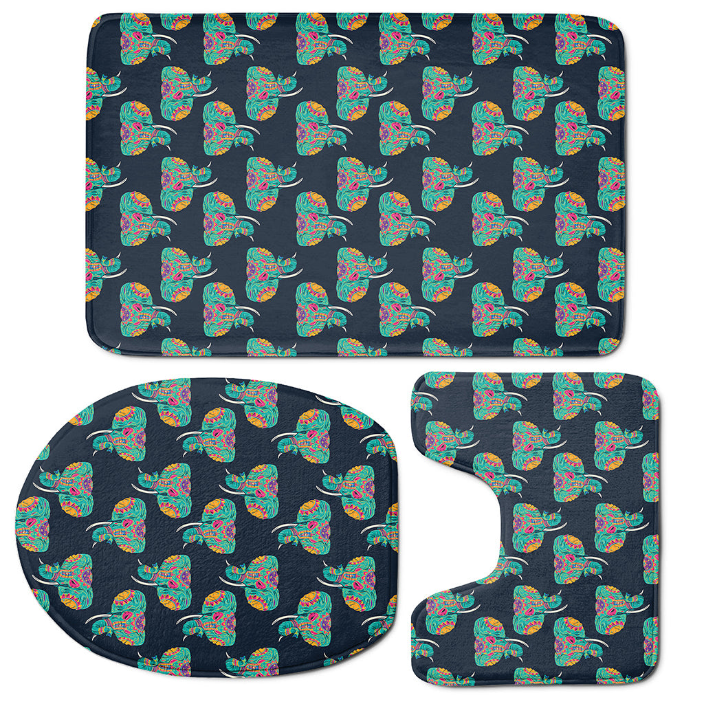 Indian Tribal Elephant Pattern Print 3 Piece Bath Mat Set