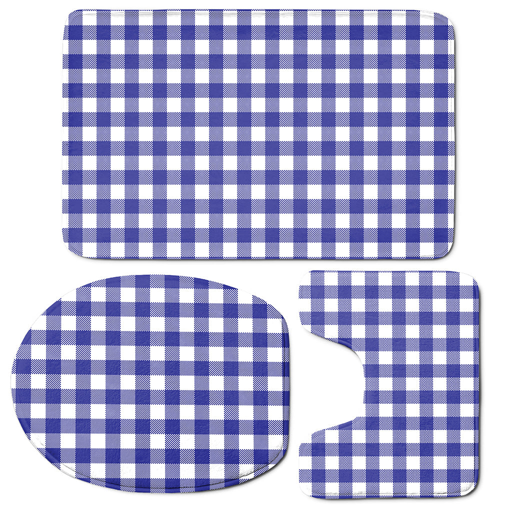 Indigo Blue And White Gingham Print 3 Piece Bath Mat Set