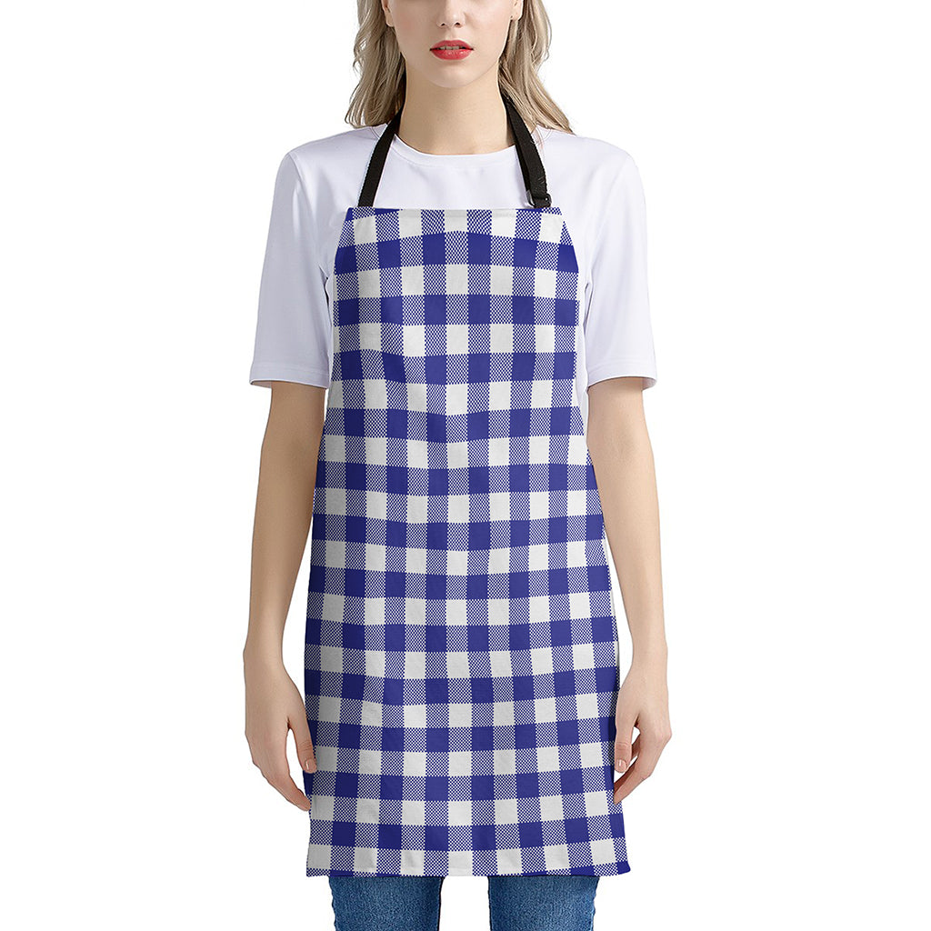 Indigo Blue And White Gingham Print Apron