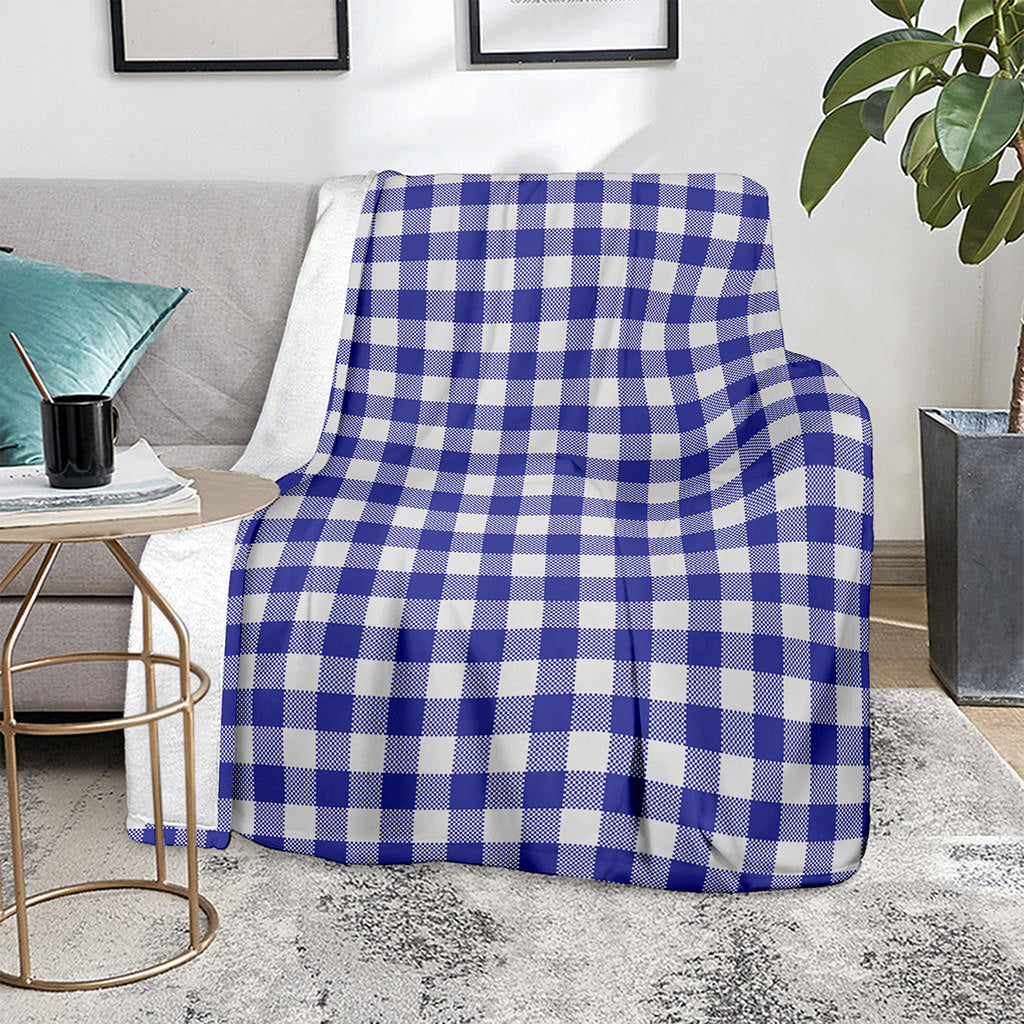 Indigo Blue And White Gingham Print Blanket