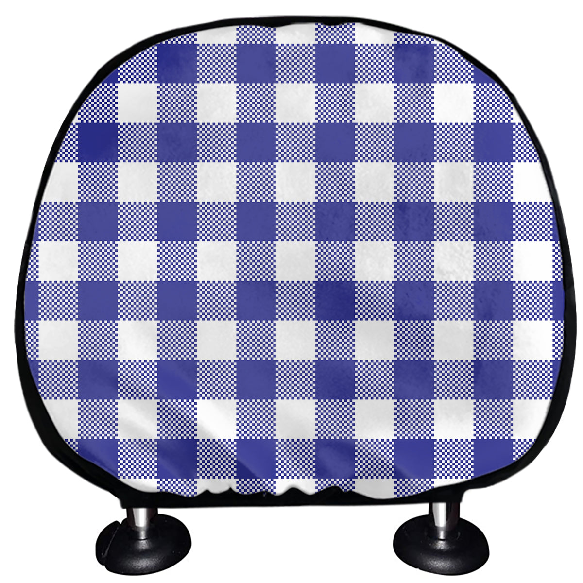 Indigo Blue And White Gingham Print Car Headrest Covers