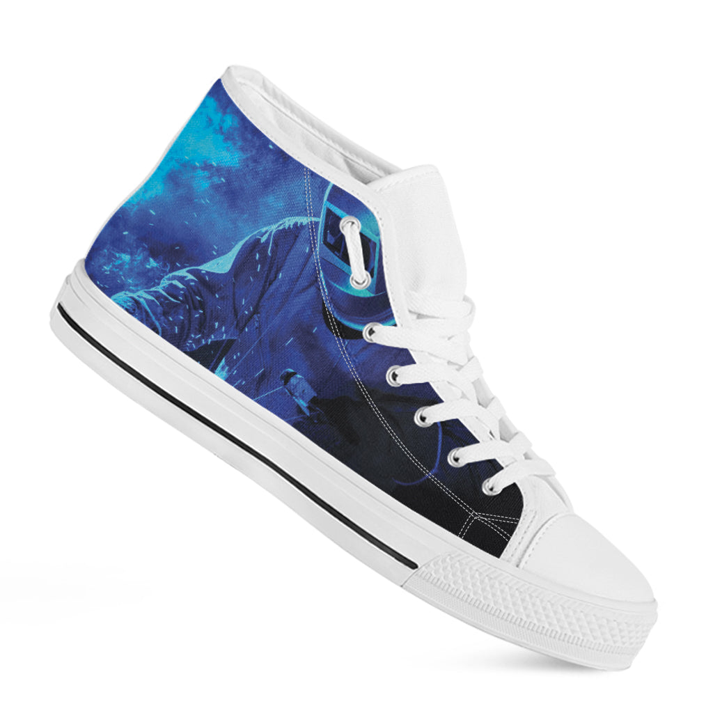 Industrial Welder Print White High Top Shoes