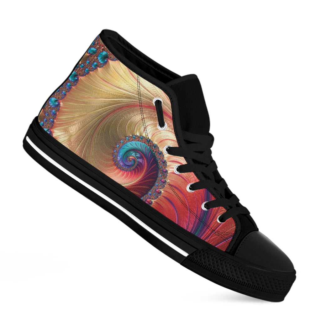 Infinite Fractal Print Black High Top Shoes
